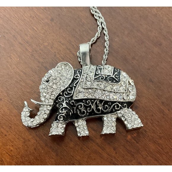 Necklace with Faux Jeweled Elephant Pendant With Rhinestones - Picture 5 of 5